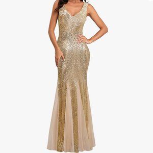 A ARFAR Sequin Dress Tulle Party Dress for Women (Gold, M)